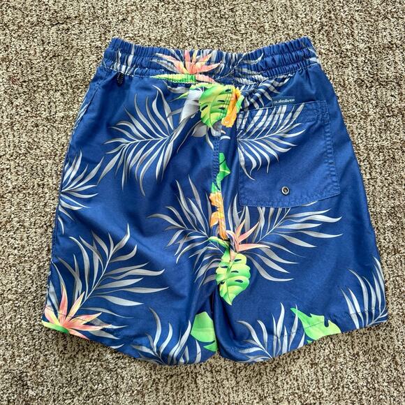 Quiksilver EUC Navy Tropical Print Swim Trunks size 10 boys - Picture 6 of 7